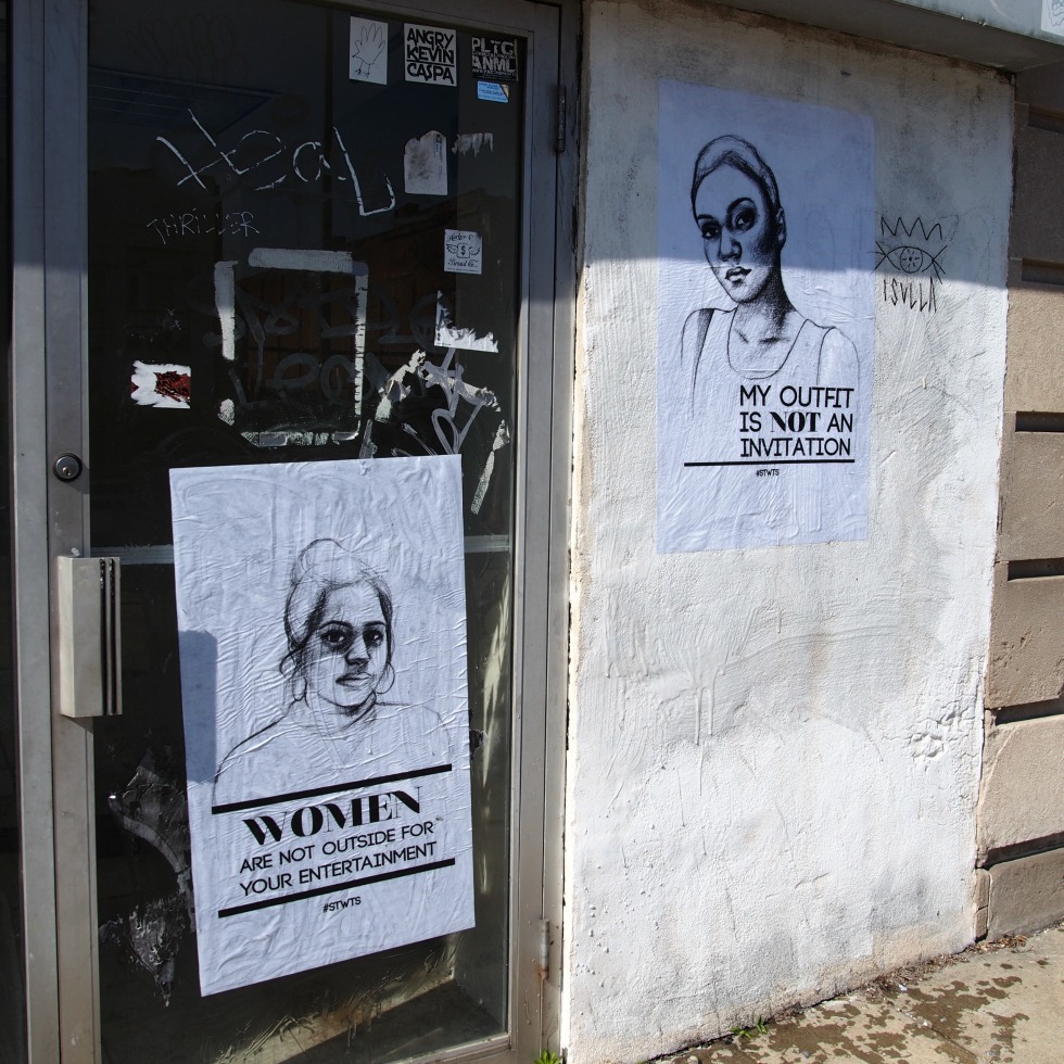 Wheat Pasting of Feminist Posters in Baltimore, Anti-Street Harassment Week Rally