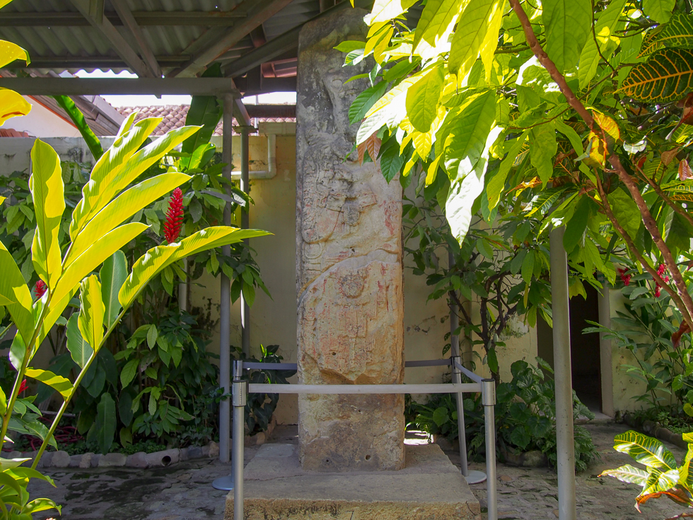 View of a Mayan sculpture in the Mayan Archaeological Museum of Copán